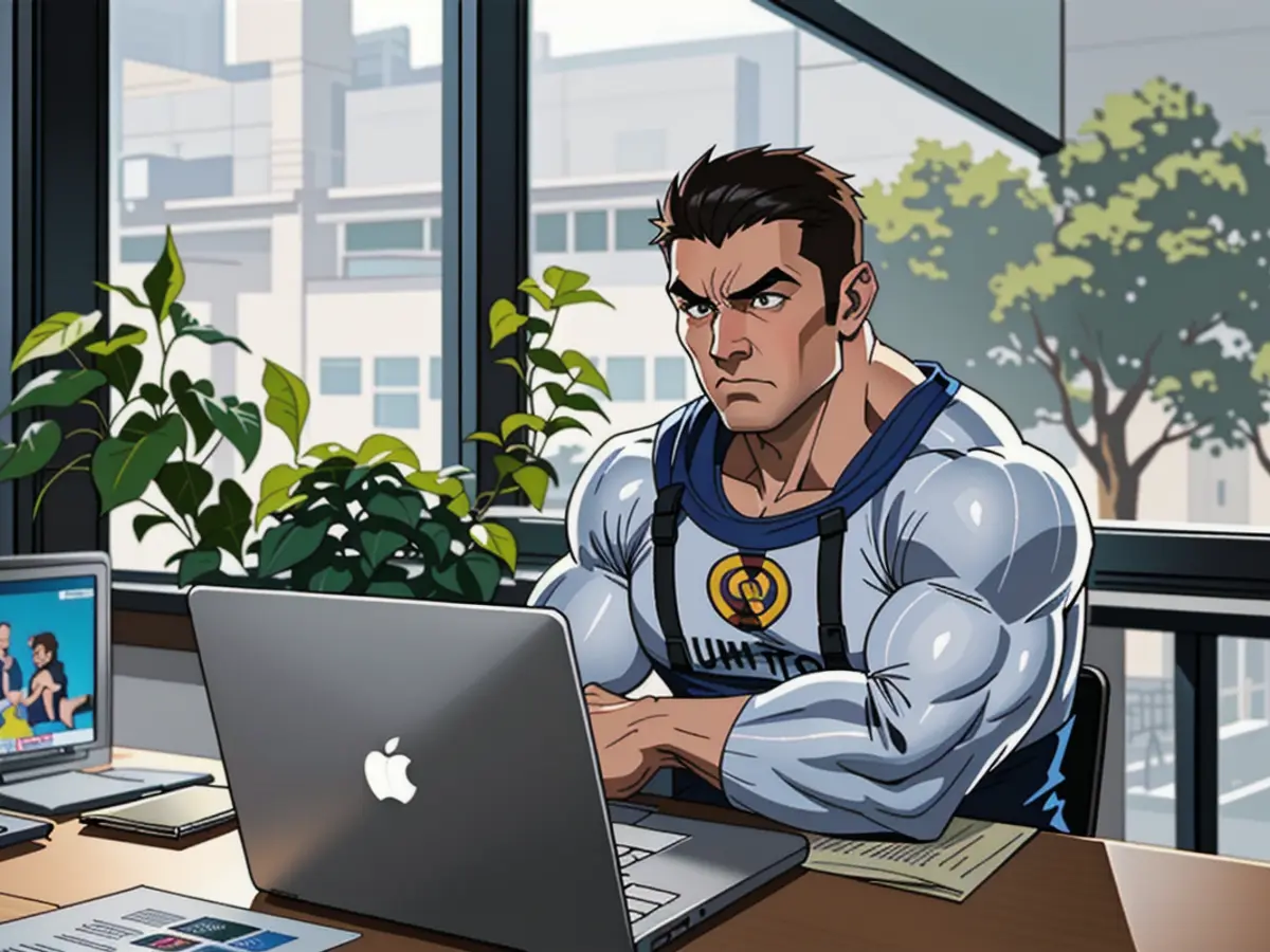 Businesswoman Sitting at Desk with Crossed Arms and Laptop in Glass Office for Administrative Tasks...