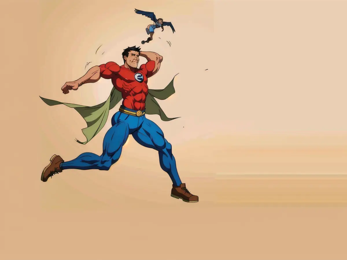 Sprectacular depiction of a charming, successful brunet man, showcasing his physique in mid-air...